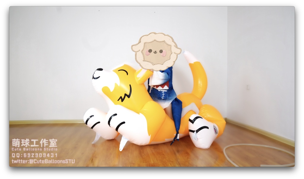 サメが空気入りおもちゃの犬を破った