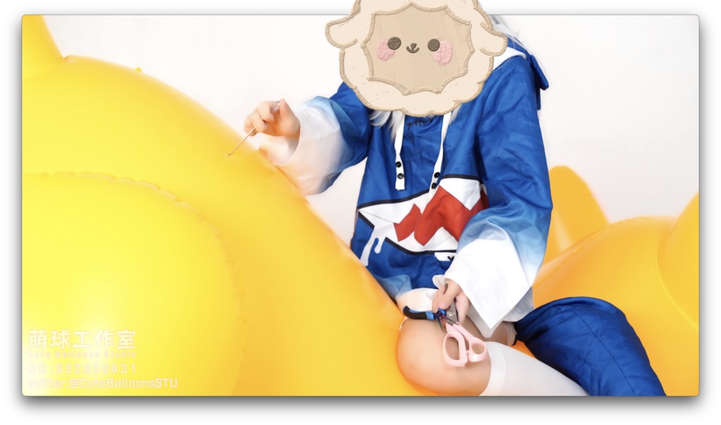 サメが空気入りおもちゃの犬を破った