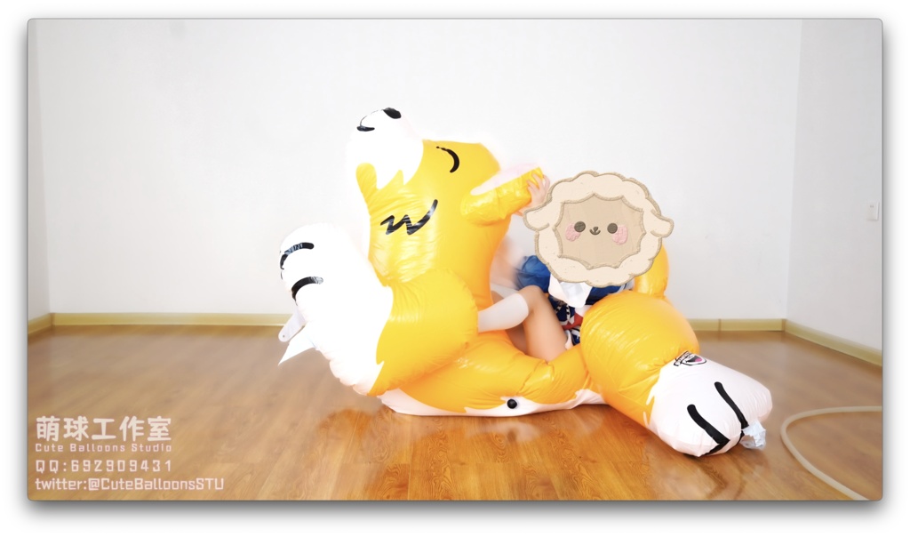 サメが空気入りおもちゃの犬を破った