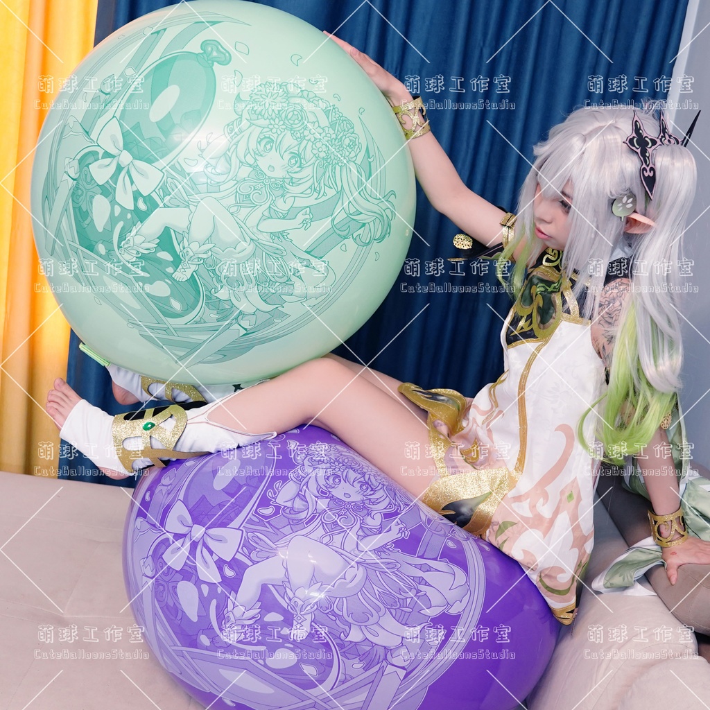 【現物】ナヒーダ花車の上で風船を踏む(濃い緑インキ、反転印刷)