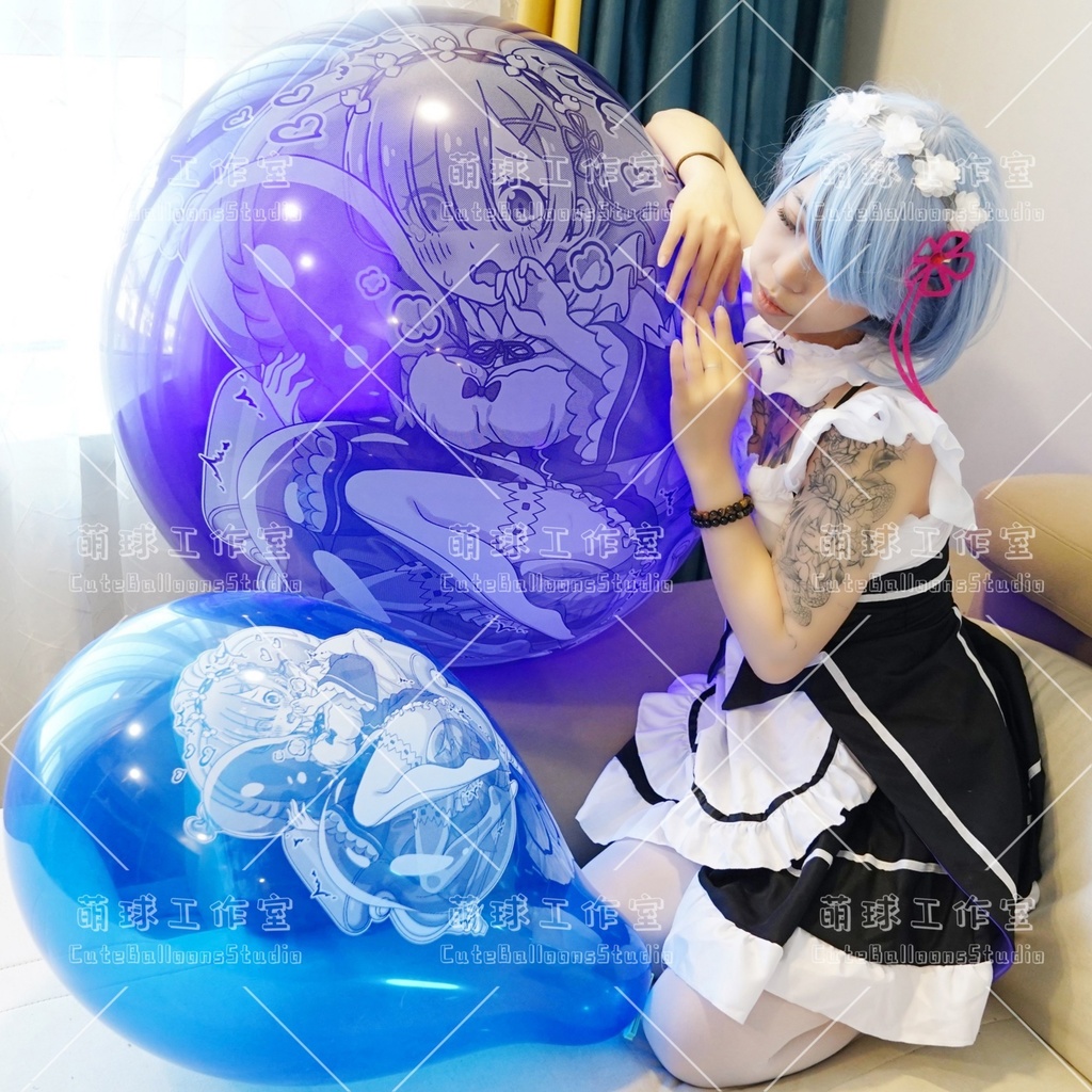 【現物】レムと風船を見つけて遊ぶ(白インキ、反転印刷)