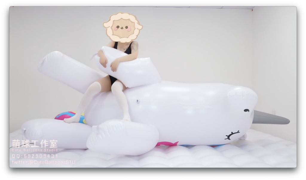 【カスタム】水着でパンクさせる巨大膨張式ユニコーン×2(動画)