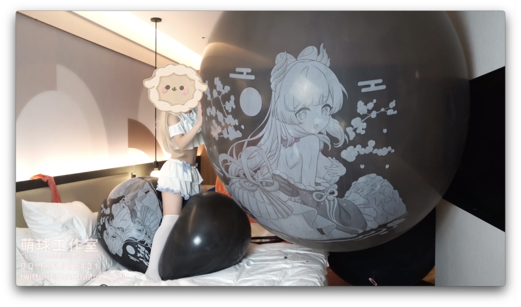 悠香スク水で72インチの巨大気象バルーンを膨らませて部屋を完全に埋め尽くす