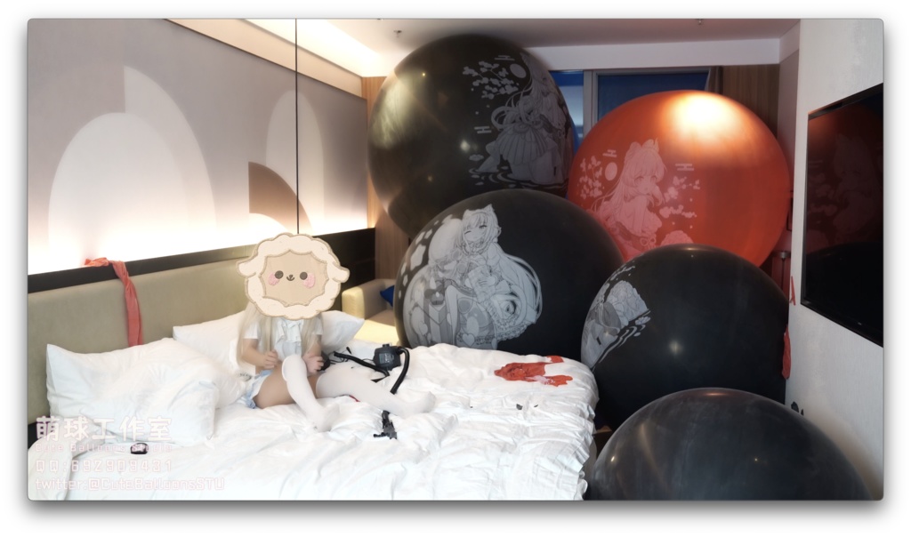 悠香スク水で72インチの巨大気象バルーンを膨らませて部屋を完全に埋め尽くす