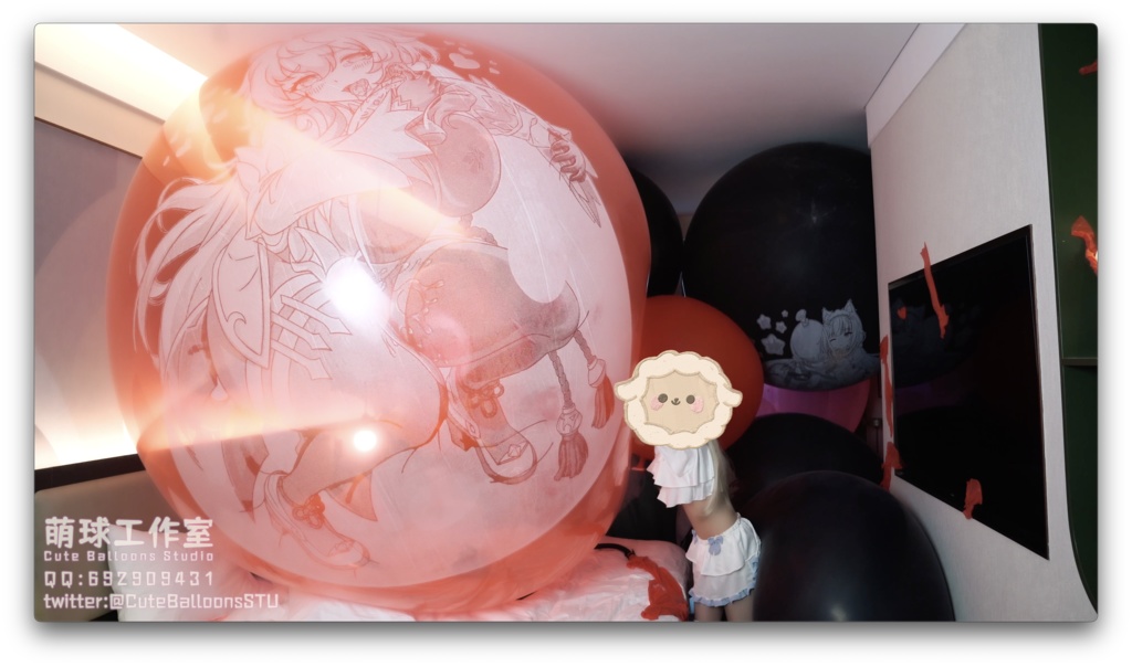 悠香スク水で72インチの巨大気象バルーンを膨らませて部屋を完全に埋め尽くす