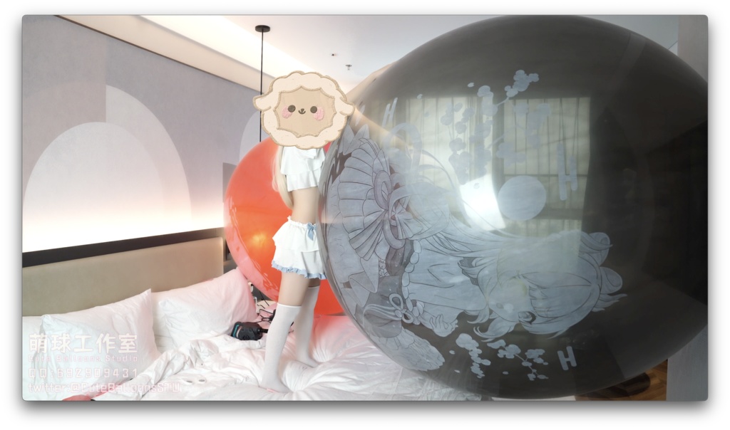 悠香スク水で72インチの巨大気象バルーンを膨らませて部屋を完全に埋め尽くす