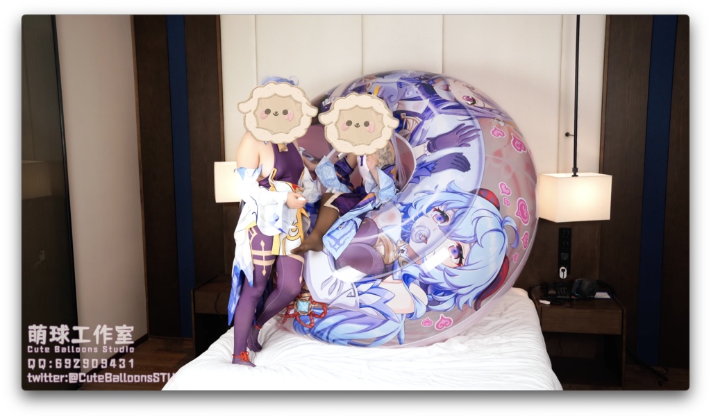 水着ガンユー×刻晴、ダブルエア浮き輪騎乗!200cmスイミングリング完全爆破フィニッシュ