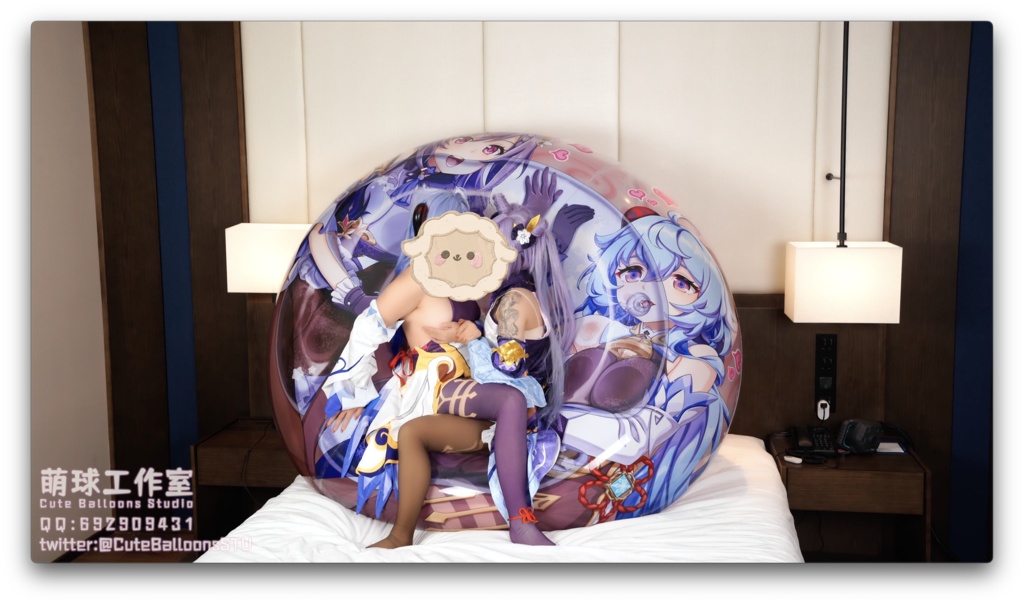 水着ガンユー×刻晴、ダブルエア浮き輪騎乗!200cmスイミングリング完全爆破フィニッシュ