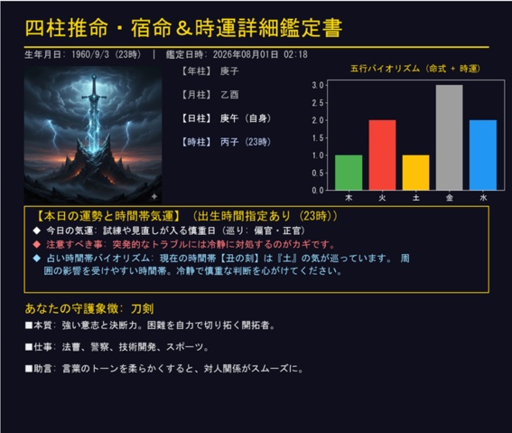 四柱推命・宿命＆時運詳細鑑定システム
