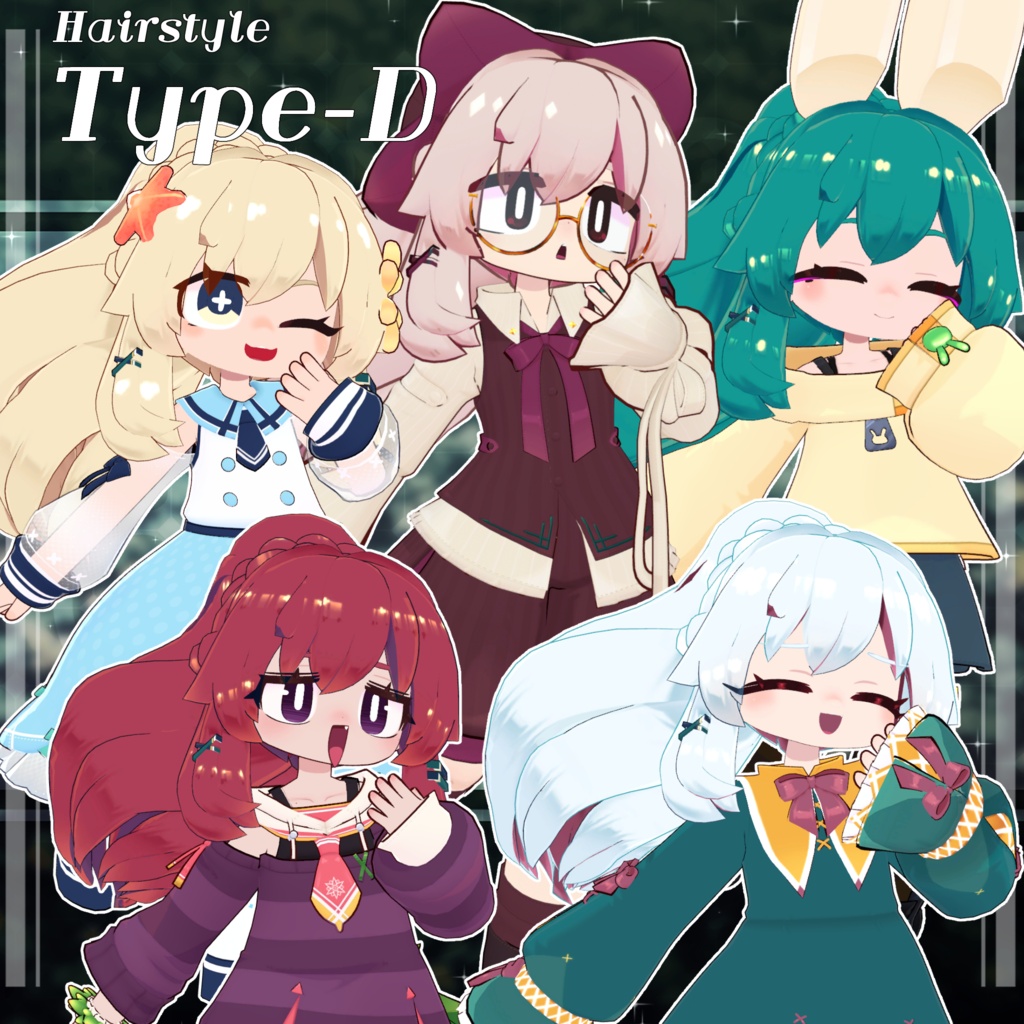 【5アバター対応】ネコカモ・タブンソーネ髪型セット【髪型】