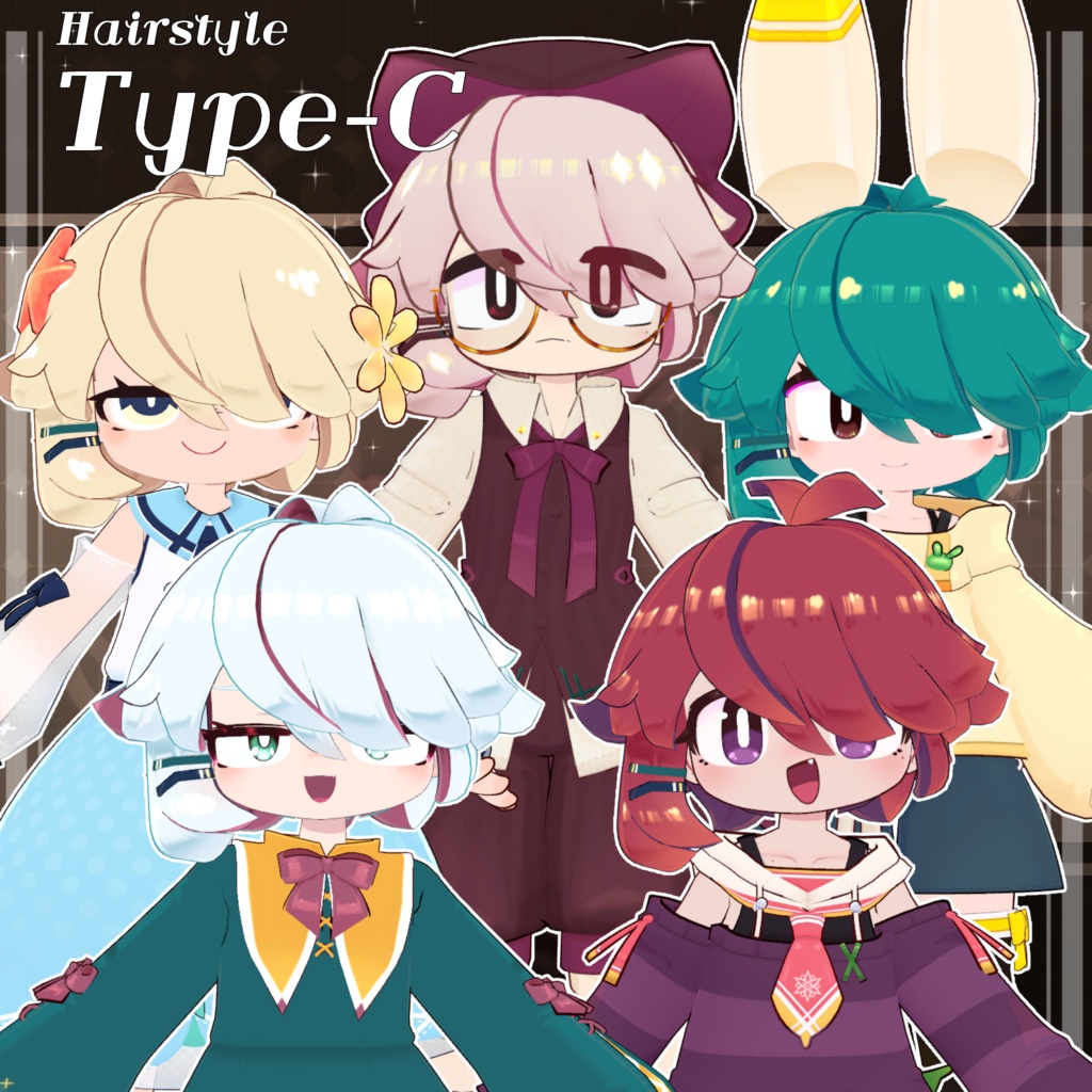 【5アバター対応】ネコカモ・タブンソーネ髪型セット【髪型】