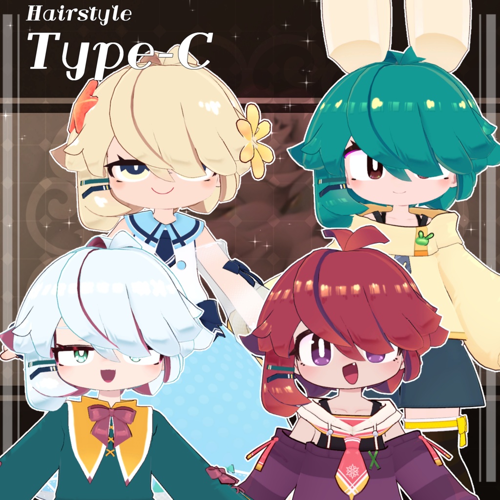 【4アバター対応】ネコカモ・タブンソーネ髪型セット【髪型】