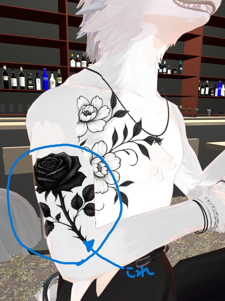 【VRchat向け】黒薔薇タトゥーデザインセット(全7色)Black Rose Tattoo / 透過PNG