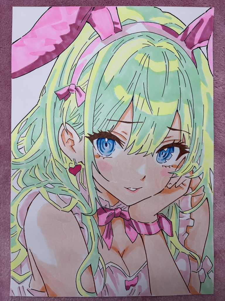 【ピンクバニーガール】手描きイラスト　原画