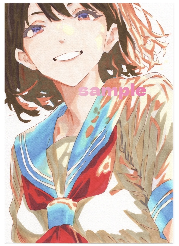 手描きイラスト　【夕日に染まる】原画