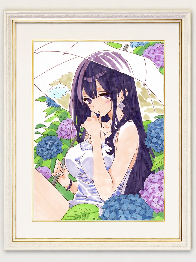 【お値段改訂版】手描きイラスト原画 Cawaiiシリーズ「あじさい」