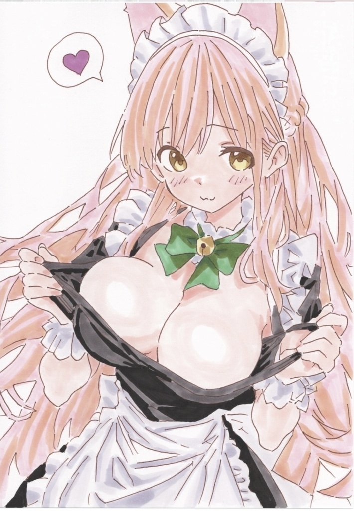 【お値段改訂版】手描きイラスト原画　「ねこめいど」