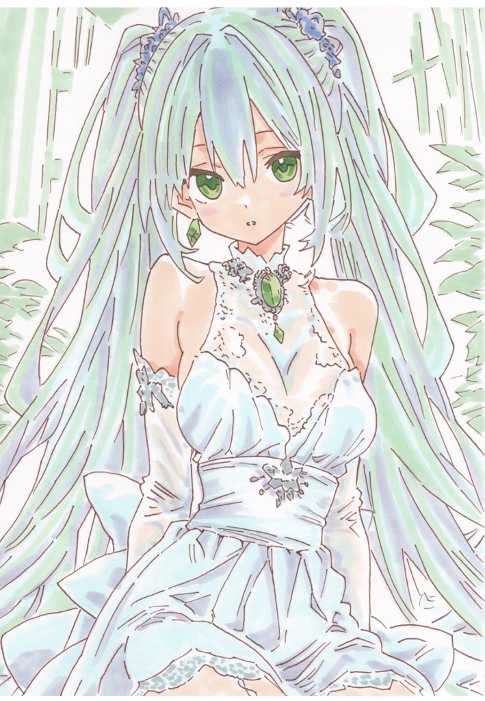 【お値段改訂版】手描きイラスト原画　「エメラルド」