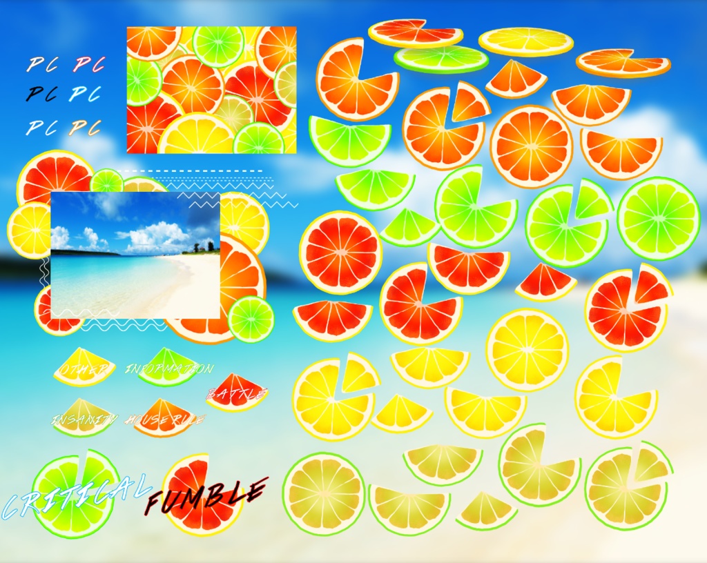 【無料有】柑橘フルーツ部屋素材セット 68点 / 透過素材 / 装飾素材 / CoC