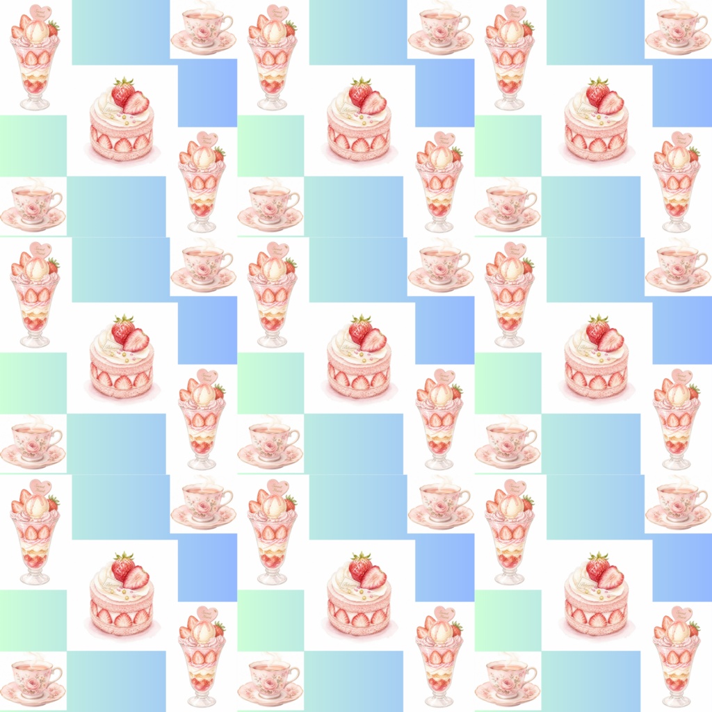 デジタルペーパー　ピンクカフェ風　水色背景