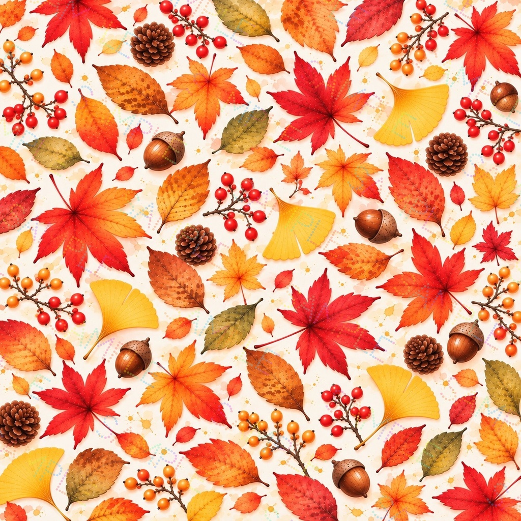 秋の葉っぱのデジタルペーパー|紅葉・イチョウ・木の実 3色セット