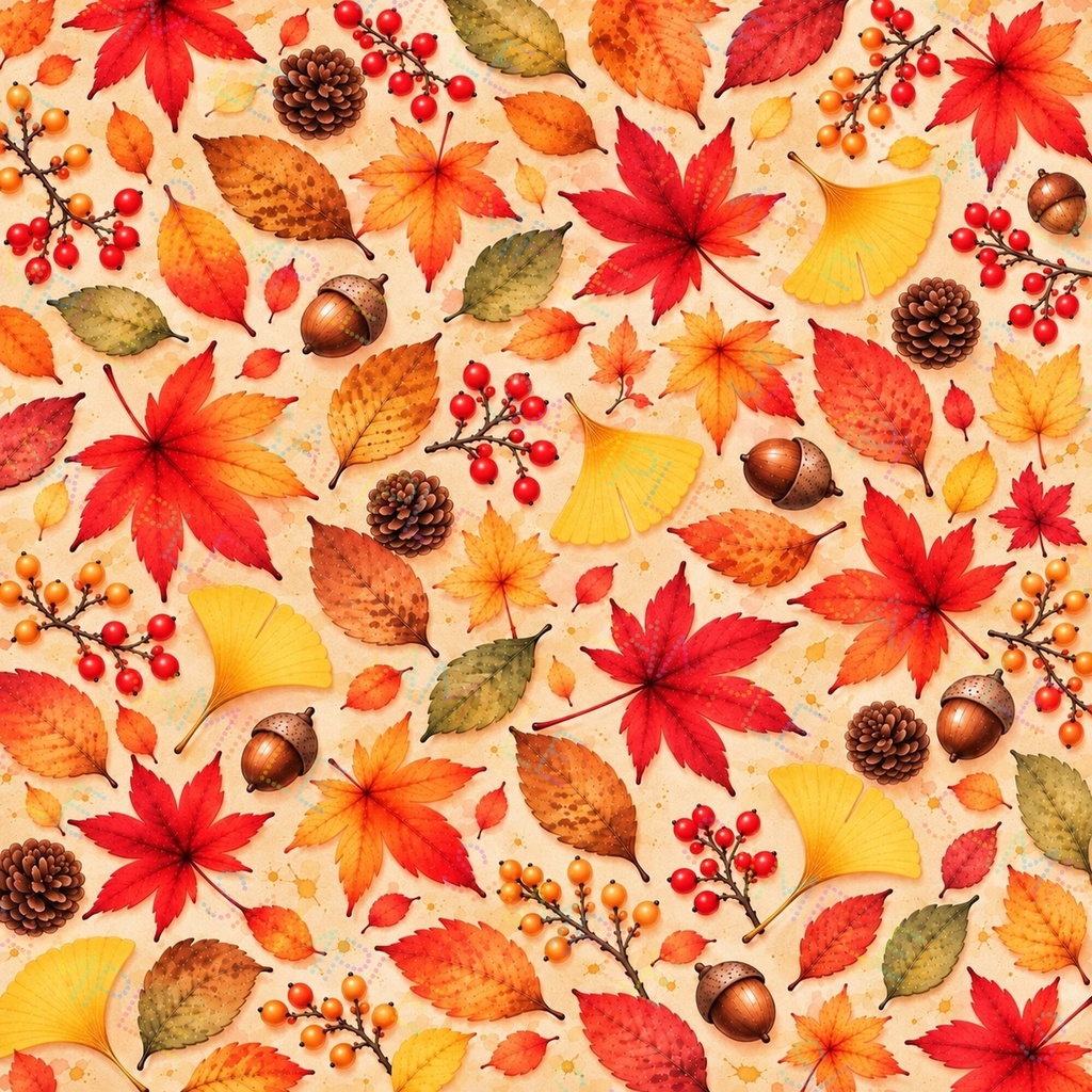 秋の葉っぱのデジタルペーパー|紅葉・イチョウ・木の実 3色セット