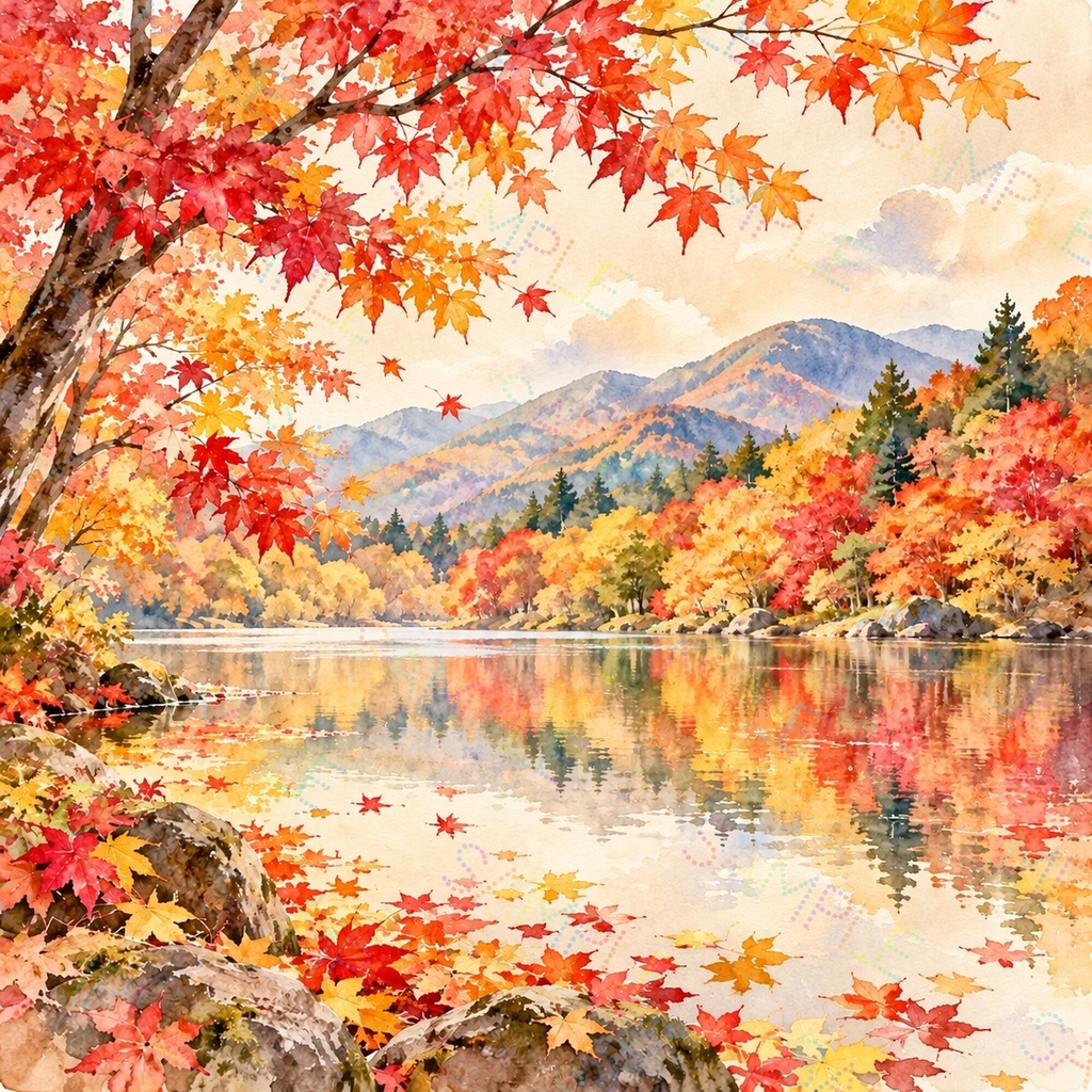 紅葉の秋景色|水彩風デジタルペーパー 3色セット