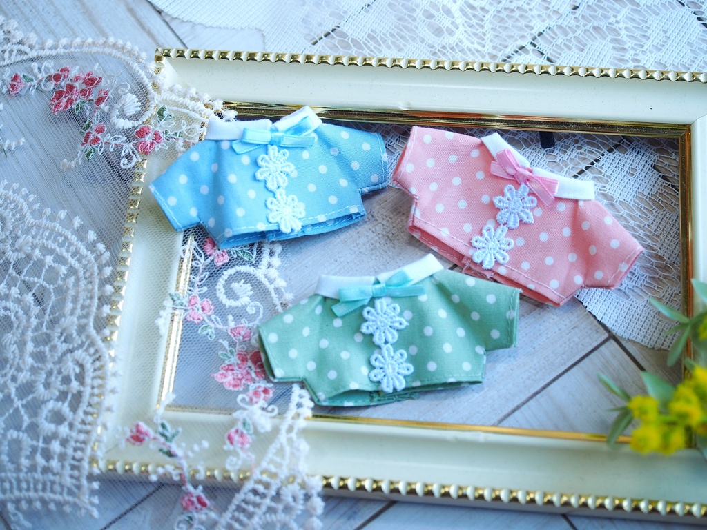 春色水玉シャツ 10cmぬい用