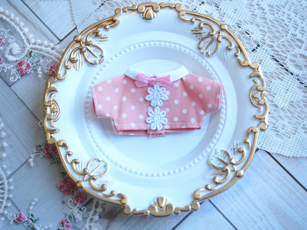 春色水玉シャツ 10cmぬい用