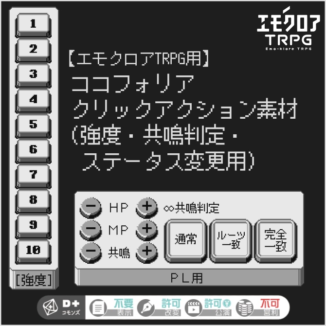 【エモクロアTRPG用】ココフォリアクリックアクション素材(強度・共鳴判定・ステータス変更用) ※サンプルルームあり