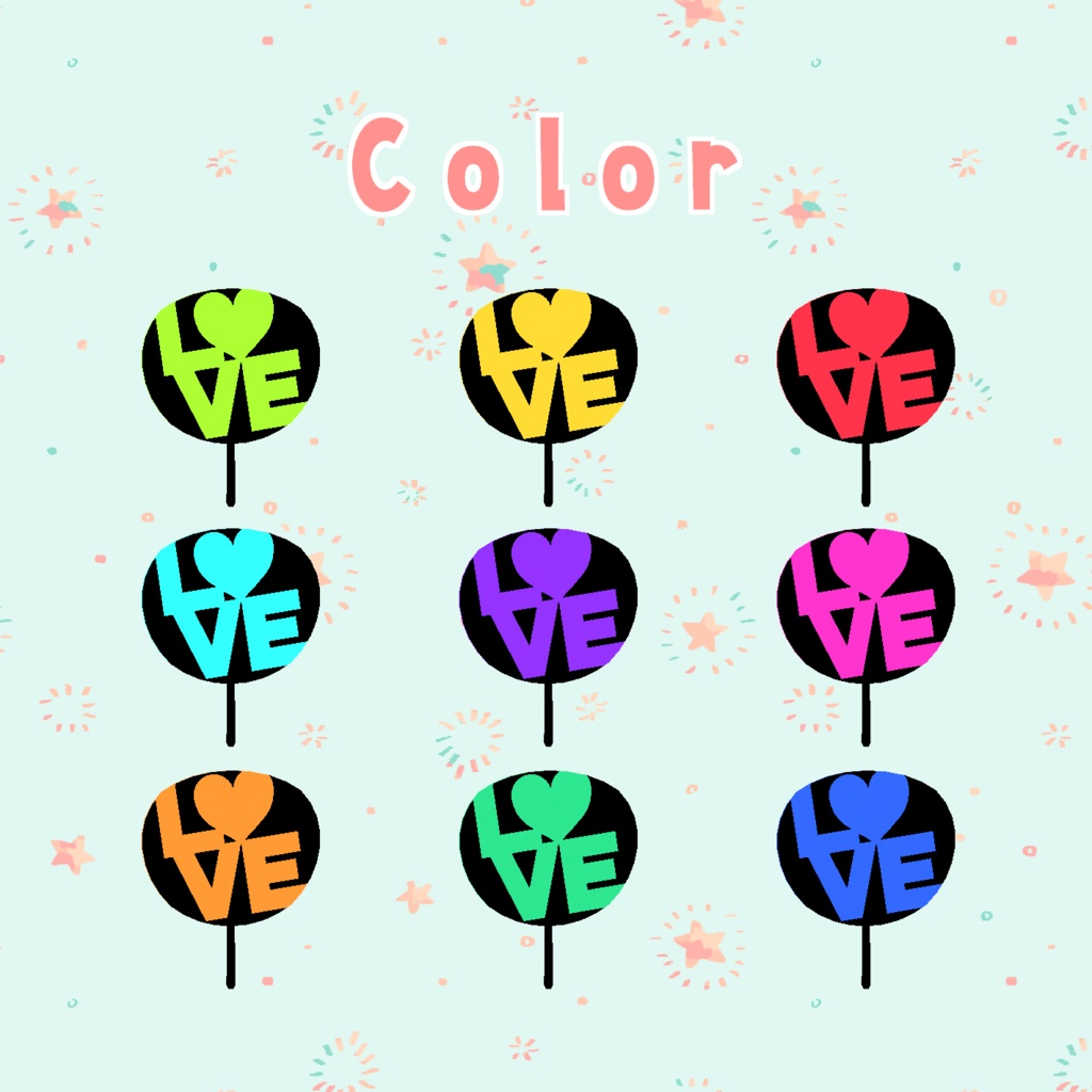 3Dモデル 応援うちわ(9色セット)