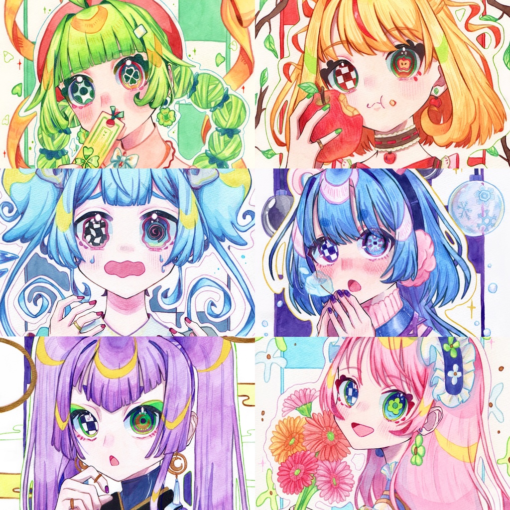 原画¦記号目シリーズ🍀🌀🌙🍎🌸❄️