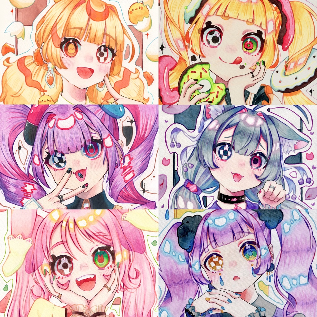 原画￤記号目シリーズ🍩💊‪💧‬🐰🥚🐱