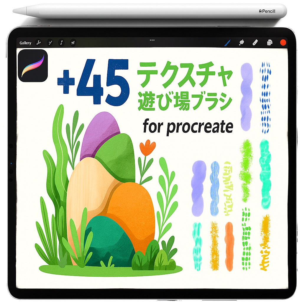 Procreate パターン＆テクスチャブラシ｜ステップル・ダッシュ・スケール柄・スポンジ粒子・木目・クロスハッチ・グリッド・コンフェティ