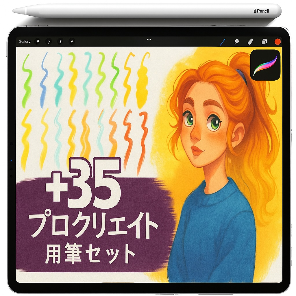 Procreate オイルパステル&クレヨン質感ブラシセット|ドライブラシ/アクリル筆致/ラフライン/ソフトブレンド/水彩・ガッシュ
