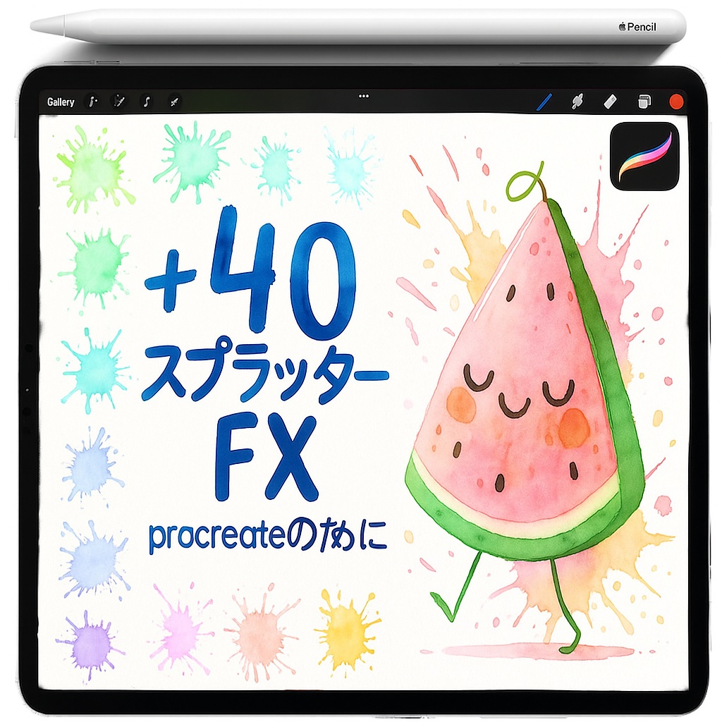Procreate用ペイントスプラッタースタンプセット：水彩しみ・ドリップ・スプレー・手形・グランジ質感