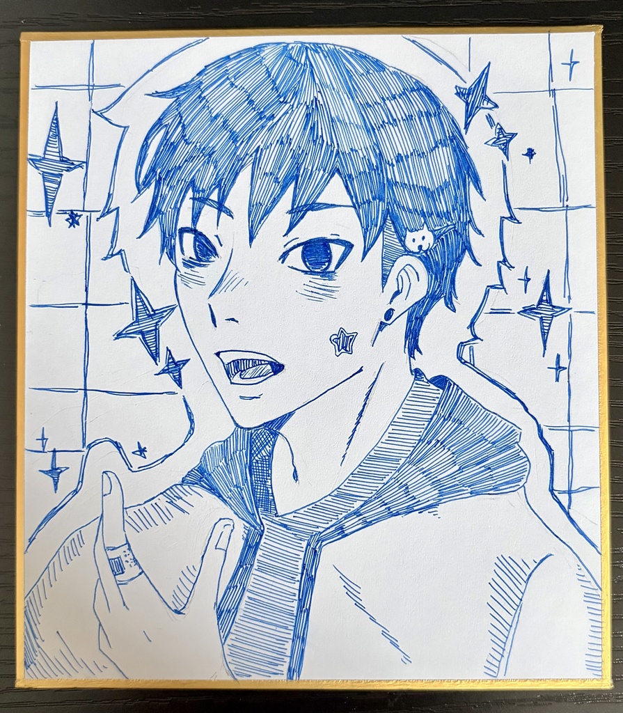 色紙ボールペンイラスト(青)