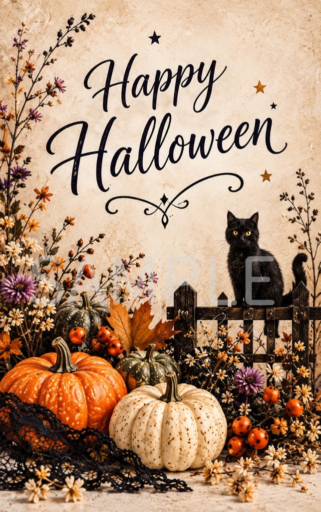 【ダウンロード素材】ハロウィン メッセージカード 縦10柄|印刷用デジタル素材・Halloween・カード・ラッピング