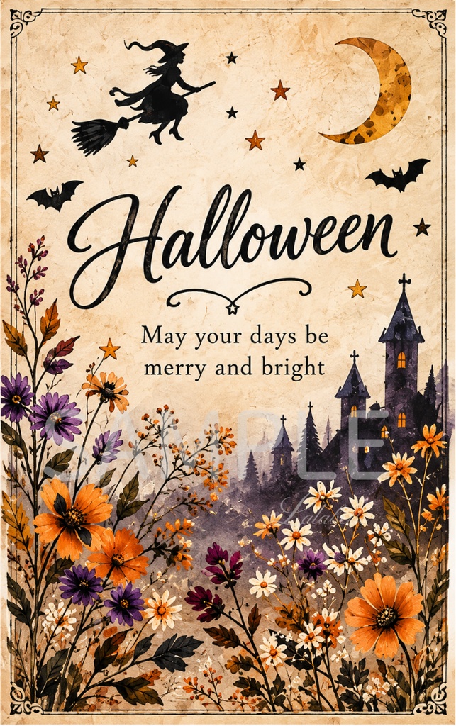 【ダウンロード素材】ハロウィン メッセージカード 縦10柄|印刷用デジタル素材・Halloween・カード・ラッピング