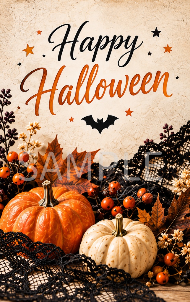 【ダウンロード素材】ハロウィン メッセージカード 縦10柄|印刷用デジタル素材・Halloween・カード・ラッピング