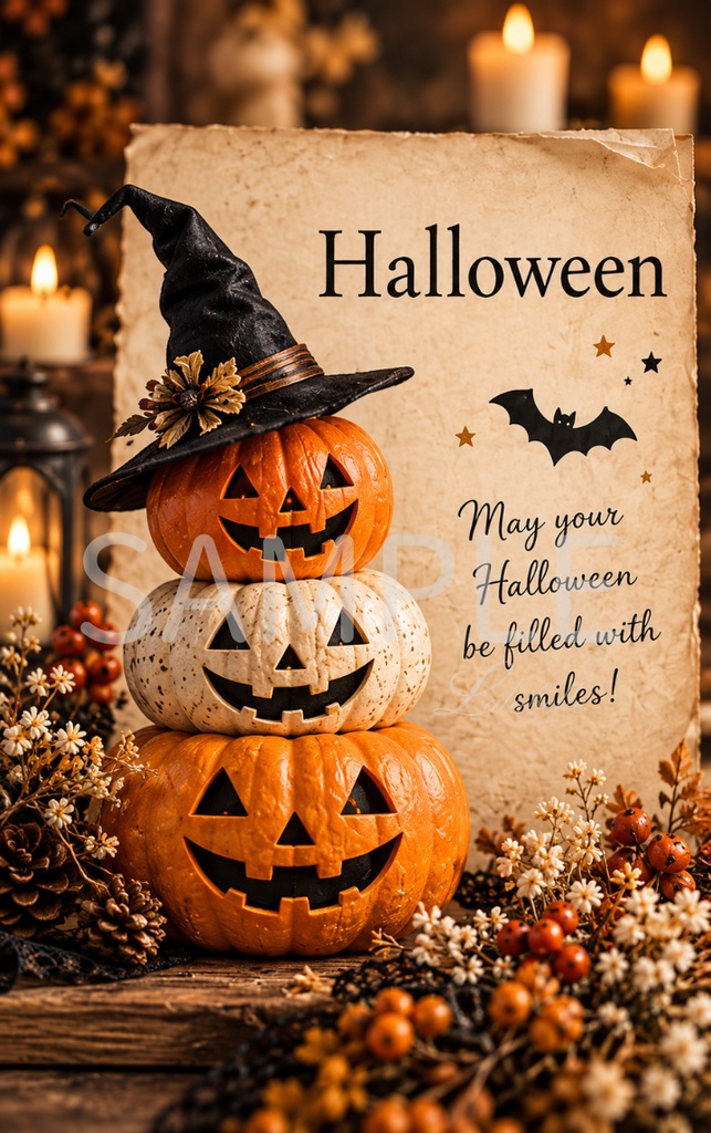 【ダウンロード素材】ハロウィン メッセージカード 縦10柄|印刷用デジタル素材・Halloween・カード・ラッピング