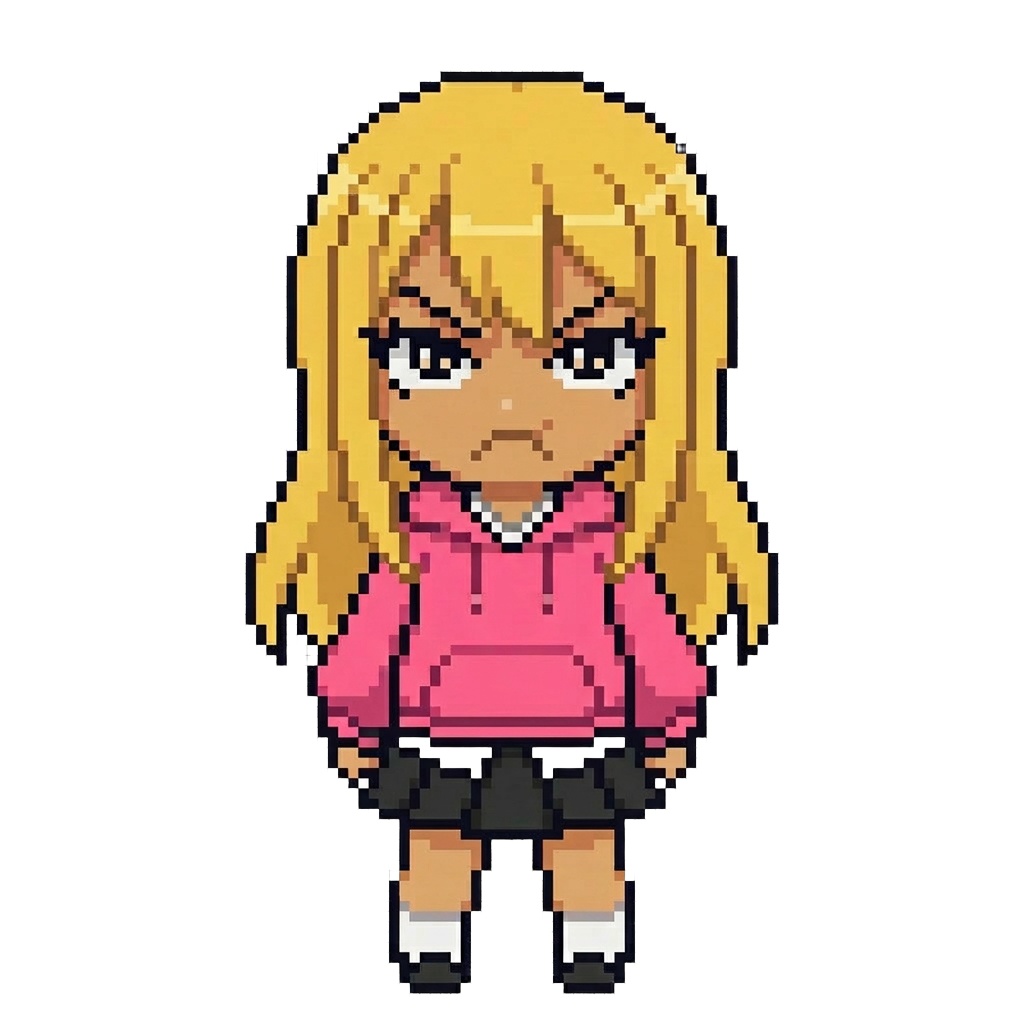 【64×64】ドット絵ミニキャラ立ち絵|ギャルな女の子|表情10種セット【透過PNG】