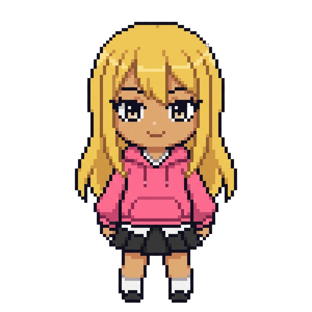 【64×64】ドット絵ミニキャラ立ち絵|ギャルな女の子|表情10種セット【透過PNG】