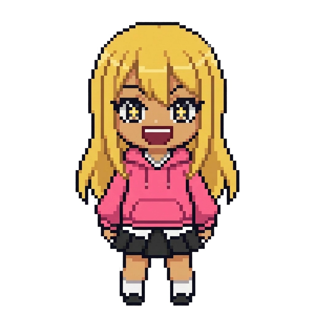 【64×64】ドット絵ミニキャラ立ち絵|ギャルな女の子|表情10種セット【透過PNG】