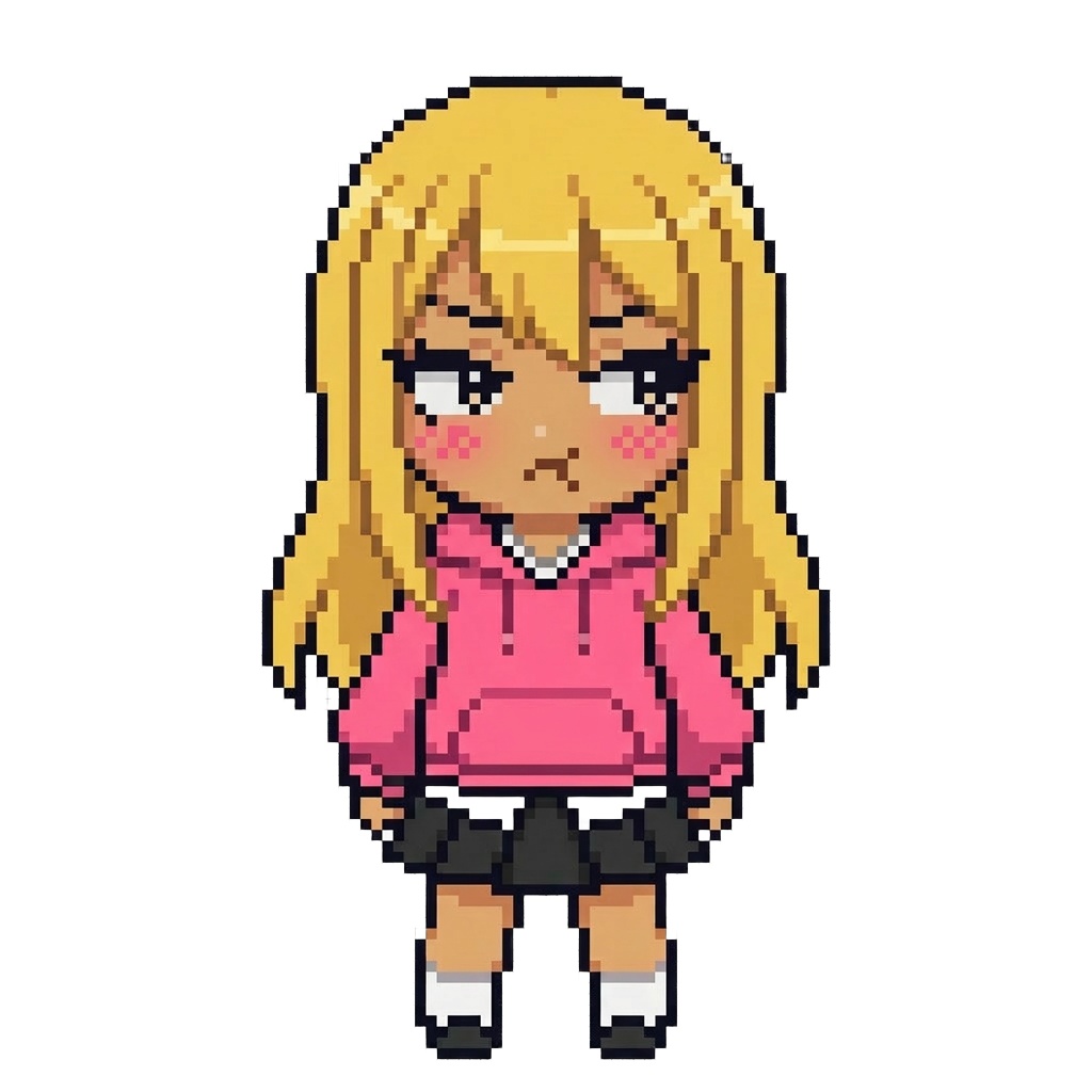 【64×64】ドット絵ミニキャラ立ち絵|ギャルな女の子|表情10種セット【透過PNG】