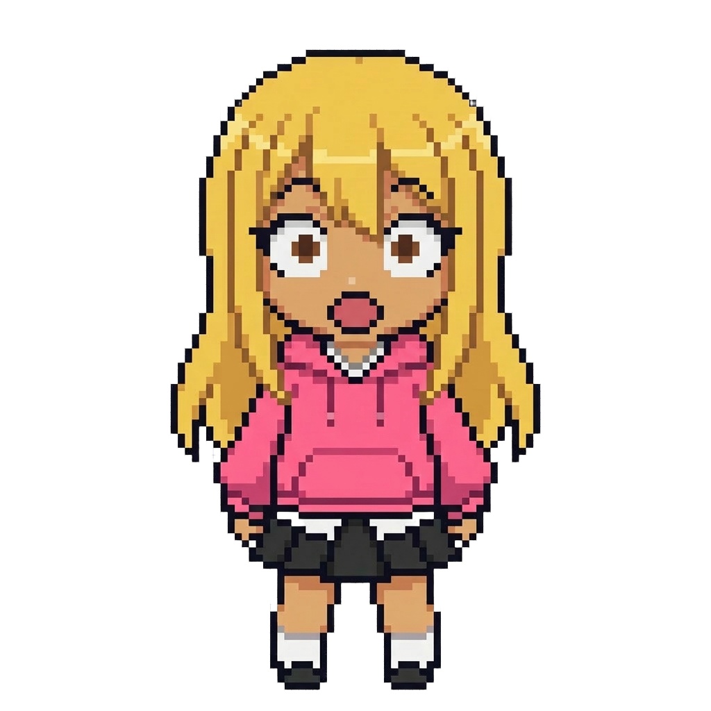 【64×64】ドット絵ミニキャラ立ち絵|ギャルな女の子|表情10種セット【透過PNG】