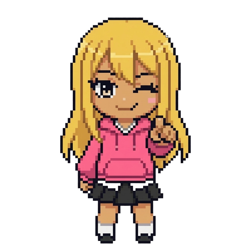 【64×64】ドット絵ミニキャラ立ち絵|ギャルな女の子|表情10種セット【透過PNG】