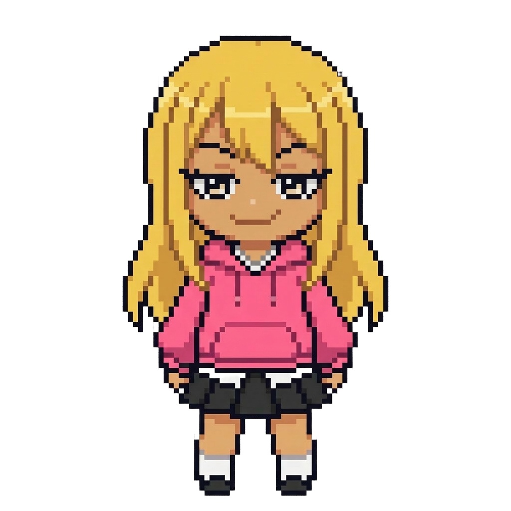 【64×64】ドット絵ミニキャラ立ち絵|ギャルな女の子|表情10種セット【透過PNG】