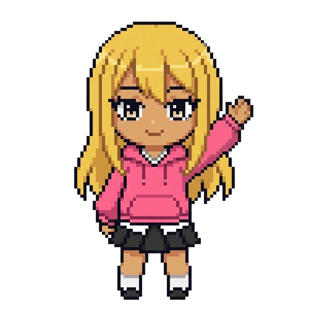 【64×64】ドット絵ミニキャラ立ち絵｜ギャルな女の子｜表情10種セット【透過PNG】