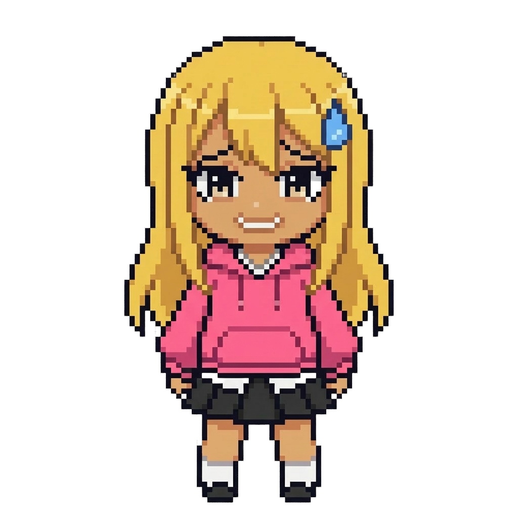 【64×64】ドット絵ミニキャラ立ち絵|ギャルな女の子|表情10種セット【透過PNG】